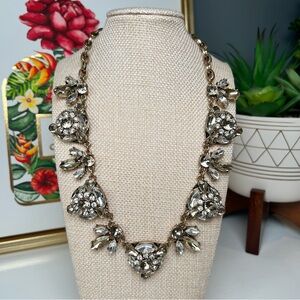 Chico’s Gold Tone Statement Necklace Crystal Floral Cluster Accents 18” + 3”